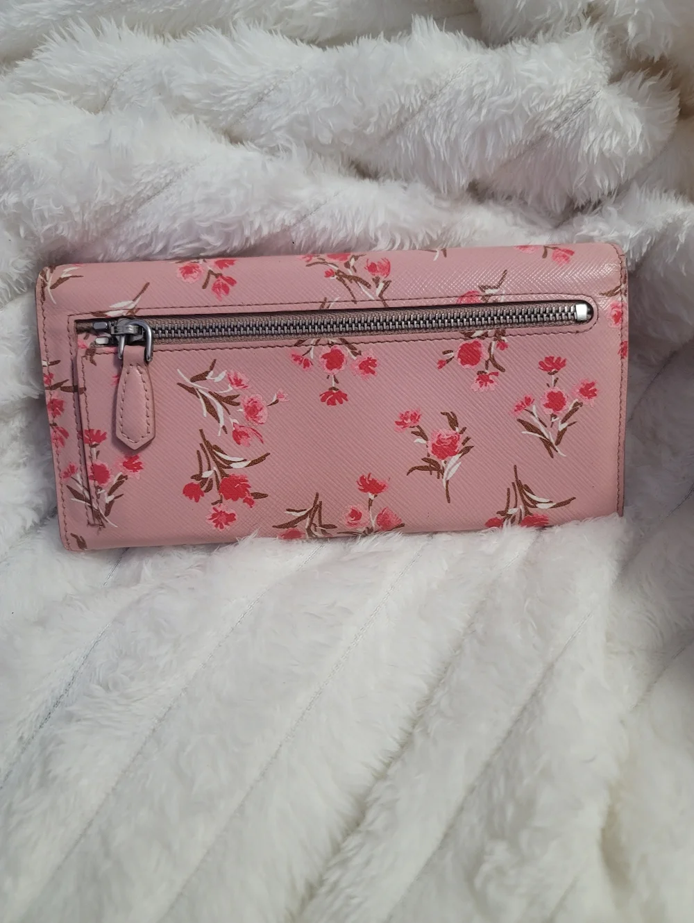 Prada Floral Continental Wallet made from pink Saffiano leather